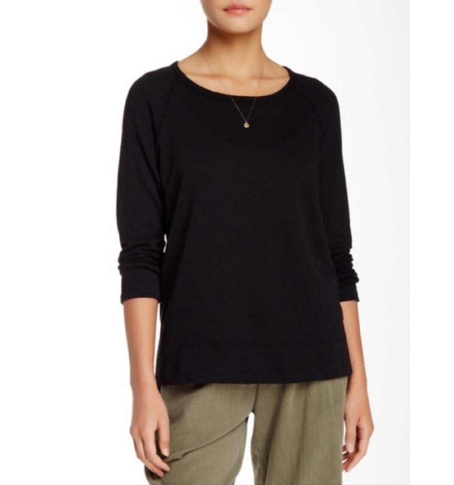 James Perse Black Vintage Raglan Pullover Cotton Sweater Medium